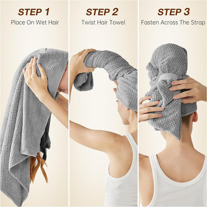 Eyeleaf Microfiber Hair Drying Towels,100 x 60cm,Quick Dry,Super Absorbent, for Long,Thick, Curly Hair 2pcs Grey