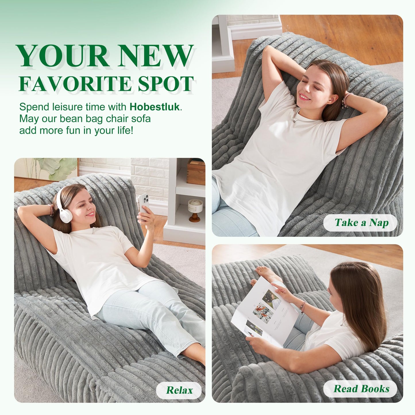Hobestluk Adult Bean Bag Chairs with Memory Foam Lazy Sofa for Living Room