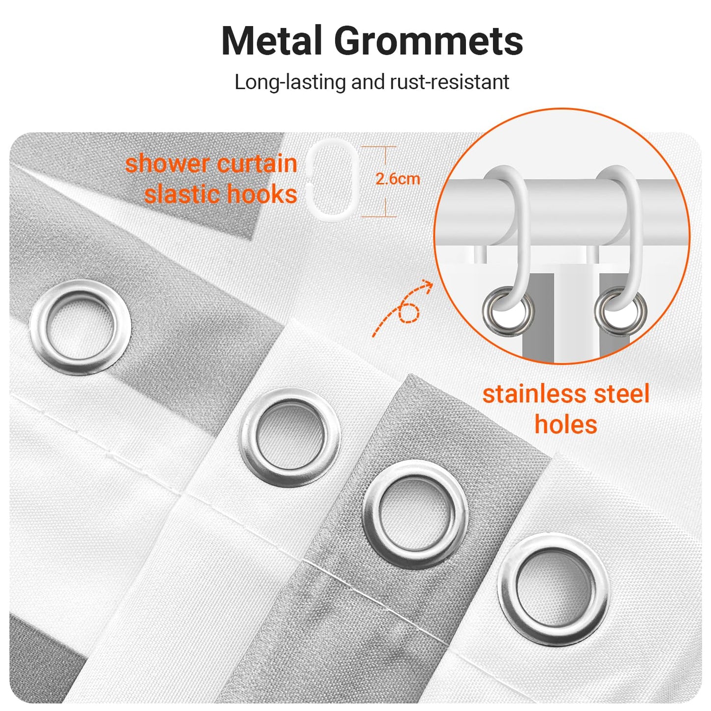 Lerores Shower Curtain 180 x 200 cm, Block Anti-Mould Textile, Weighted Hem, Water-Repellent