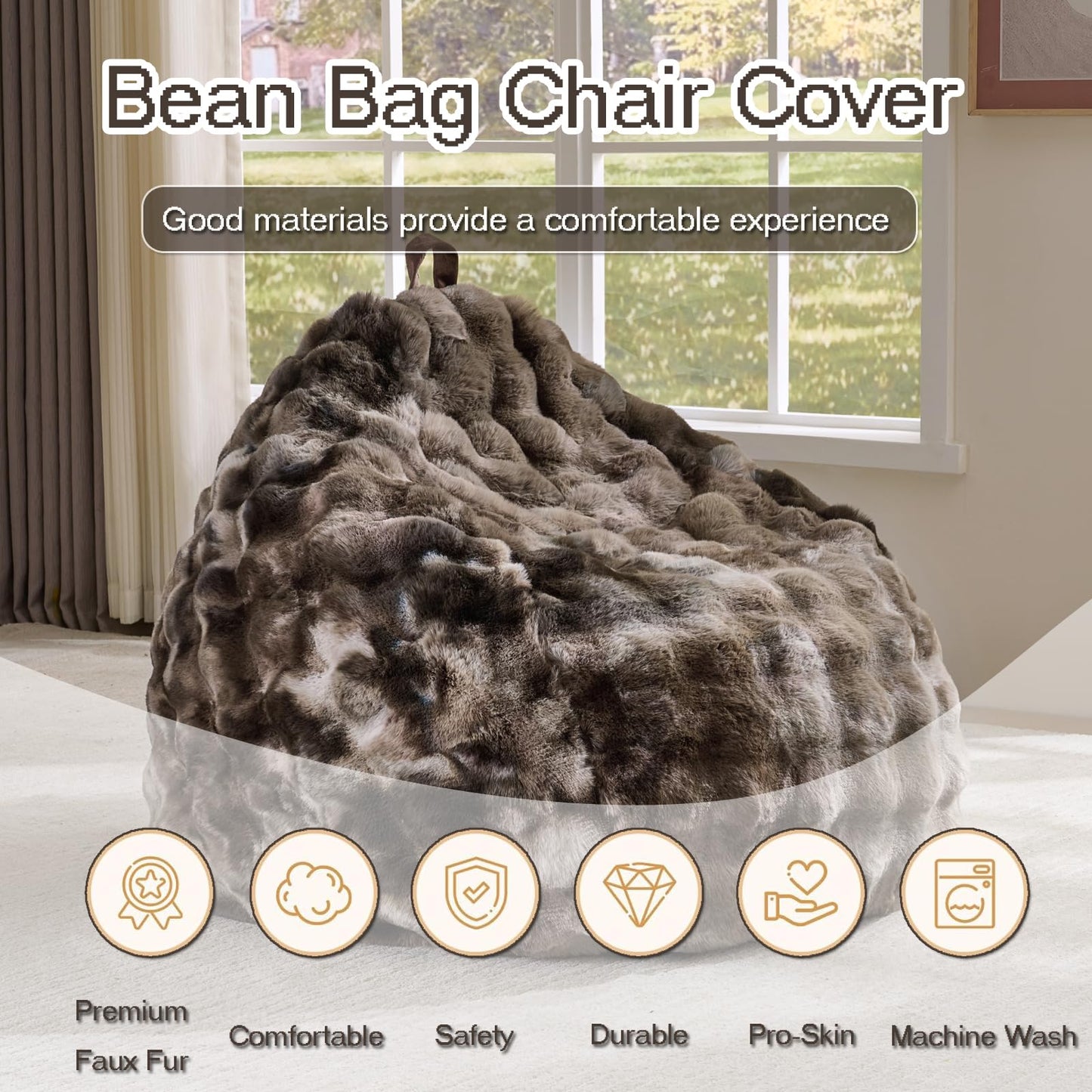 Fluffy Faux Rabbit Fur Bean Bag Chair Cover(No Filler),Cozy Shaggy Bubble Stuffed Animal Storage Large Bean Bag Cover for Bedroom Living Room,Fuzzy