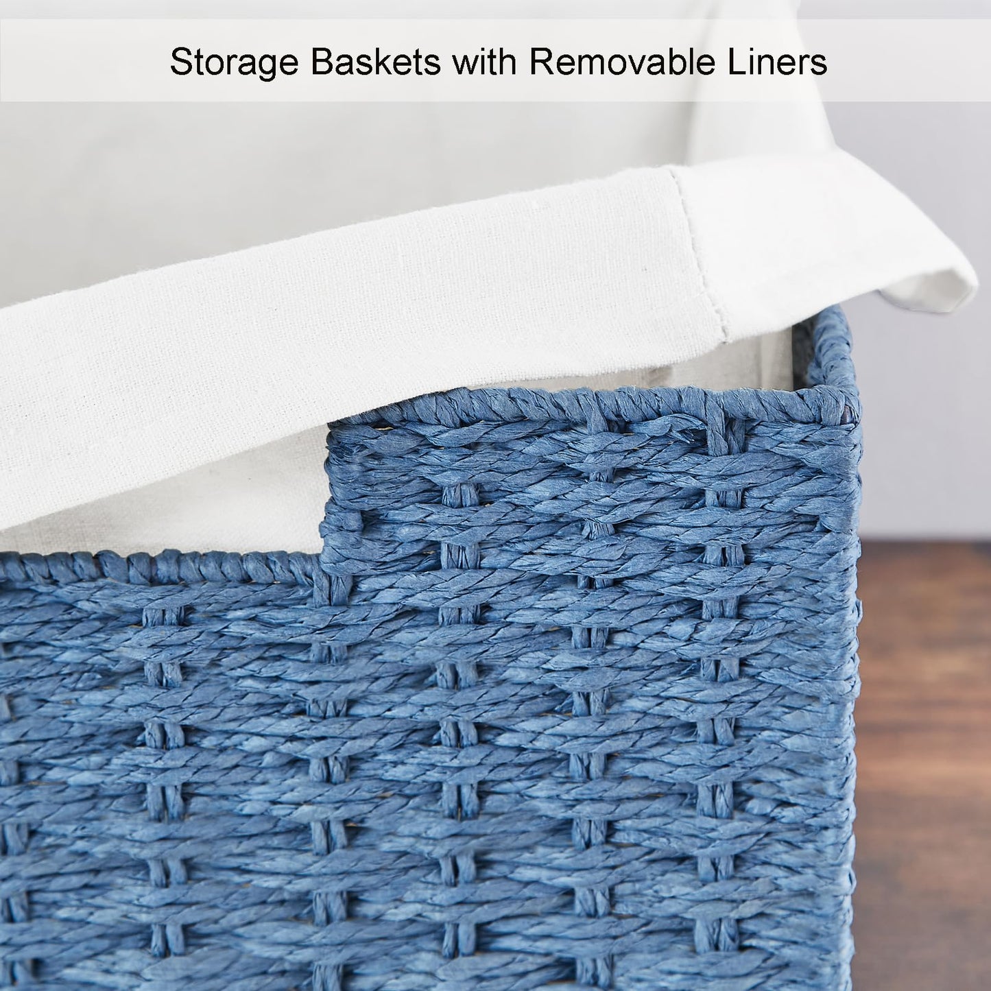 Vagusicc Wicker Basket, Set of 3 Rectangular Storage Gift Hamper Basket with Removable Fabric Lining, Storage Baskets for Shelves, Panty, Bathroom