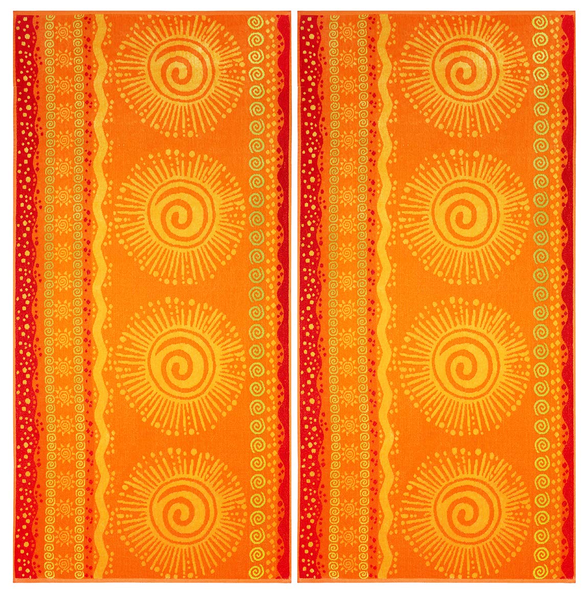 COTTON CRAFT - 2 Pack- Jacquard Double Woven Velour Beach Towel 39x68 Inches-Sunshine Orange Yellow-Thick Plush Luxurious Velour Pile-450 GSM-100%