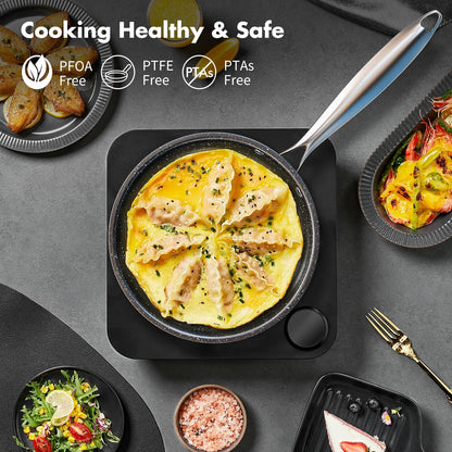Stainless Steel Pots and Pans Set, 7-Piece Induction Hob Pan Set with Stay Cool Handles, Nonstick Saucepan Set Cooking Pans Set with Glass Lids, Black