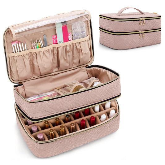 BAFASO Double Layer Nail Polish Organiser Holds 40 Bottles (15ml - 0.5 fl.oz), Nail Polish Case with Manicure Tools Storage Sections (Bag Only), Pale