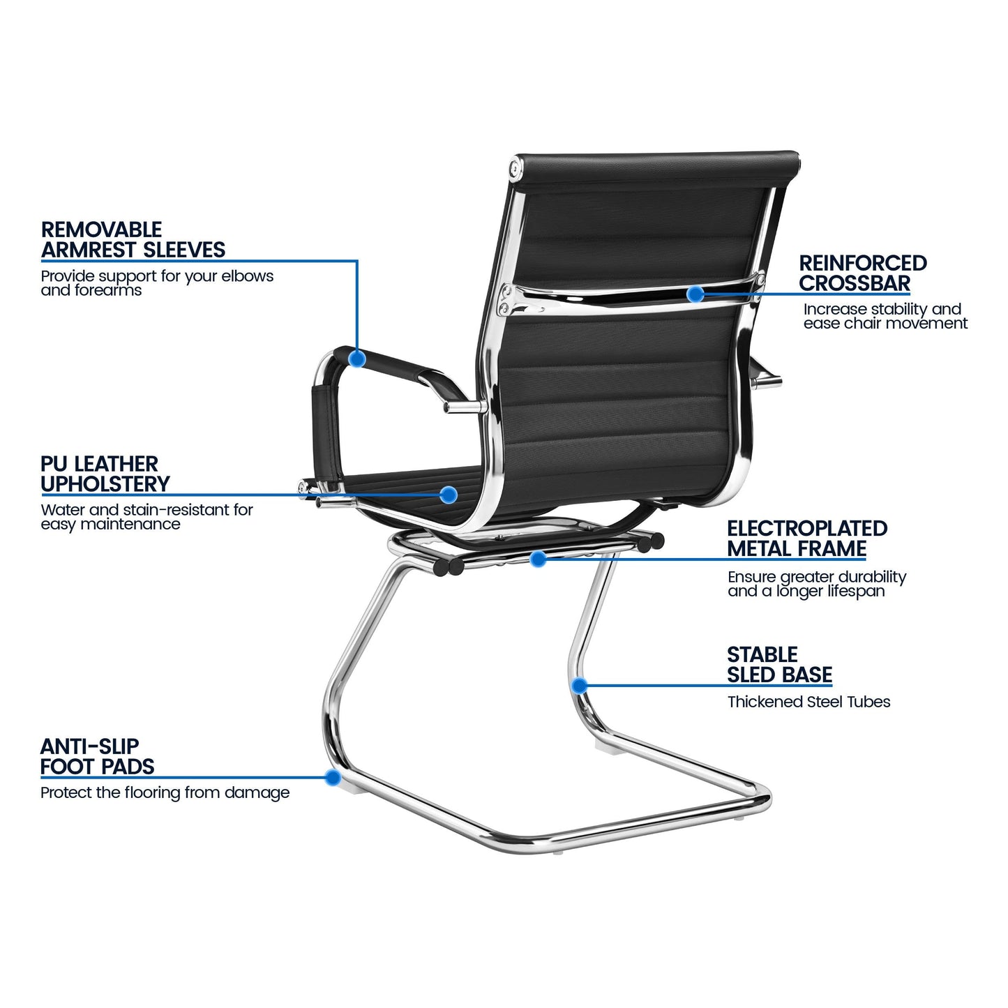 Yaheetech Faux Leather Guest Reception Chair Ergonomic Office Chair, Black