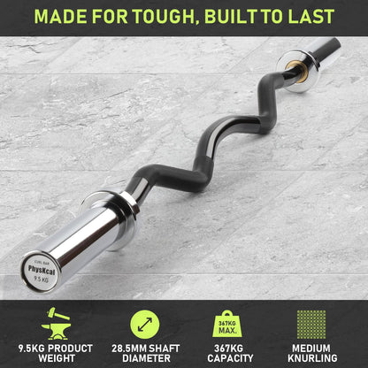 PhysKcal EZ Curl Bar, 47 Inches Super EZ Weight Lifting Bar for Standard 2 Inches Weight Plates, Excellent for Gaining Biceps and Triceps, Chrome &
