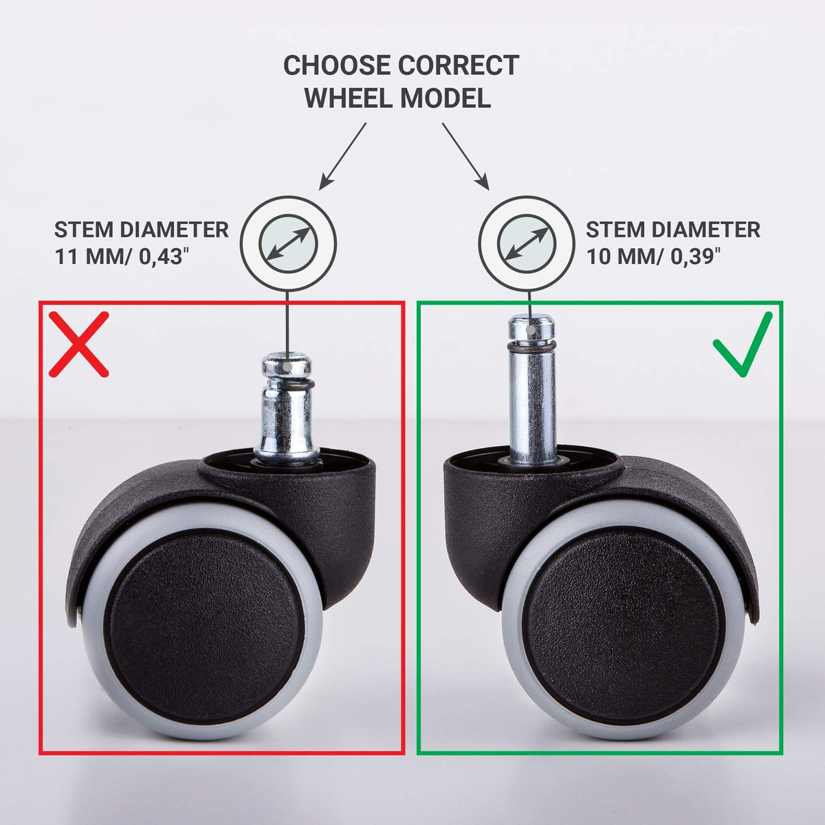50 mm Rubber Chair Wheels Office Chair Castors Replacement Wheels Twin Castors Swivel Wheels Universal Stems for Replacement Casters No