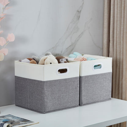 Mangata Cube Storage Boxes 30x30x30 cm, Fabric Storage Cube Baskets for Clothes Bins, Baskets, Chests,Toys Grey White, 4Pcs
