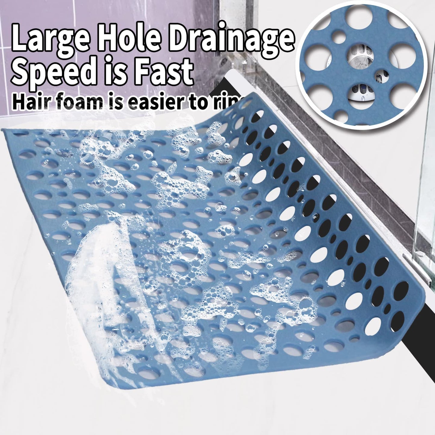 Venuso Square Shower Mats Non Slip Anti Mould, 90 x 60 cm Rubber Anti Slip Bath Mat with Drain Holes, Machine Washable