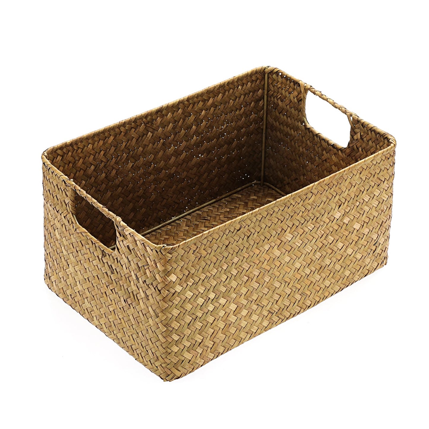 IGNPION Seagrass Storage Opened Basket, Woven Wicker Baskets, Caramel, S
