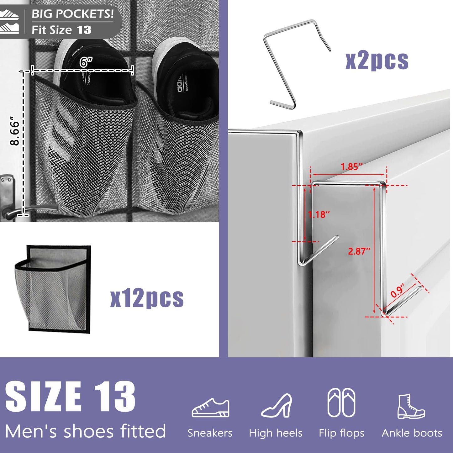 Newthinking Over Door Shoe Storage, Hanging Shoe Storage with 12 Pockets