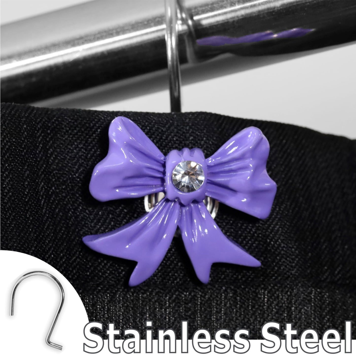 Purple Bow Shower Curtain Hooks: Decorative Bathroom Curtain Rings, 12Pcs