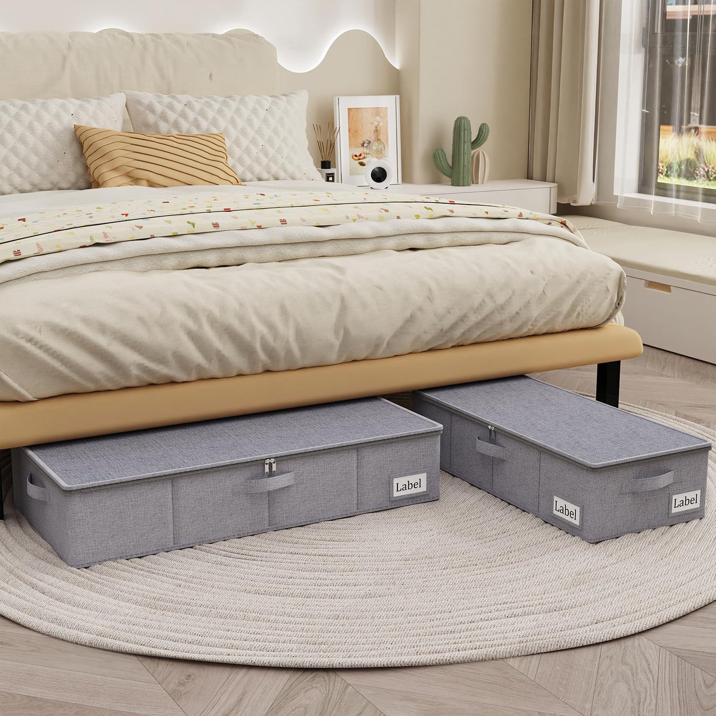 Yawinhe 27L Under Bed Storage,2 Pack Blanket Bags with Clear Window,Grey