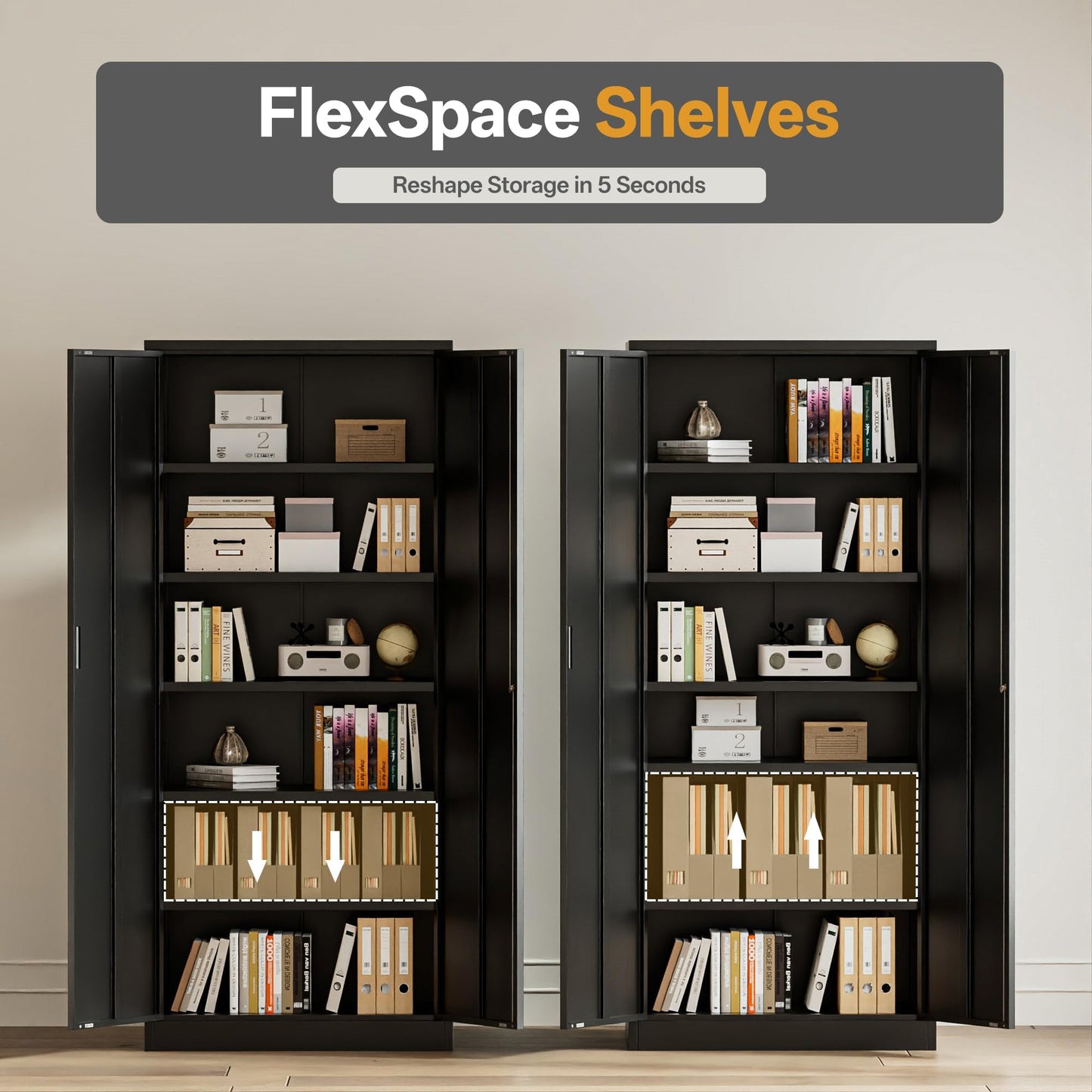 TaskStorz Metal Storage Cabinet, Office Storage Cabinet, Black,180*80*40cm