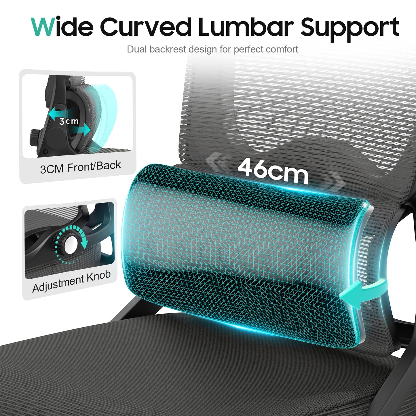 YONISEE Office Chair, Ergonomic Desk Chair -Dual Backrest Design with 2D Lumbar Support & Adjustable Headrest. Swivel Computer Chair with Flip-up