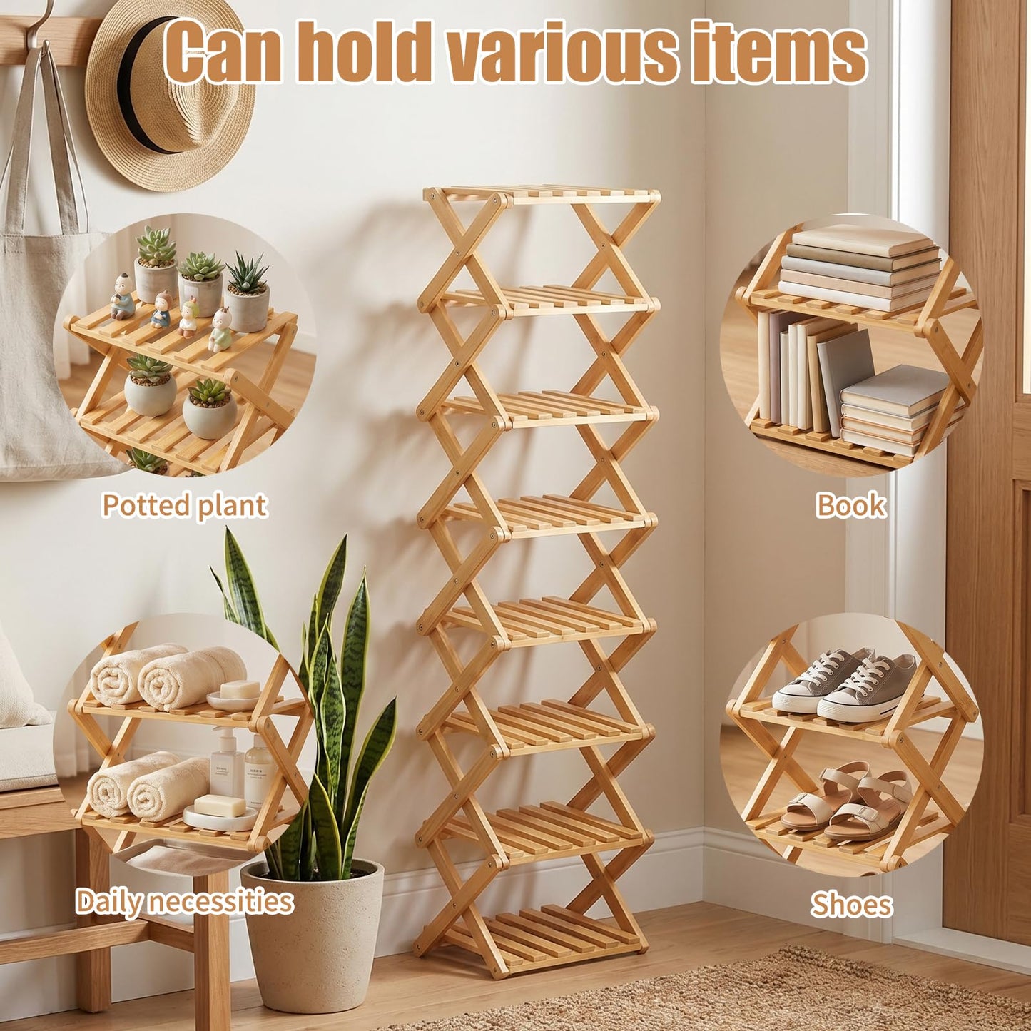 Kiss Me Vertical Shoe Rack, Portable Folding Wooden Storage Rack