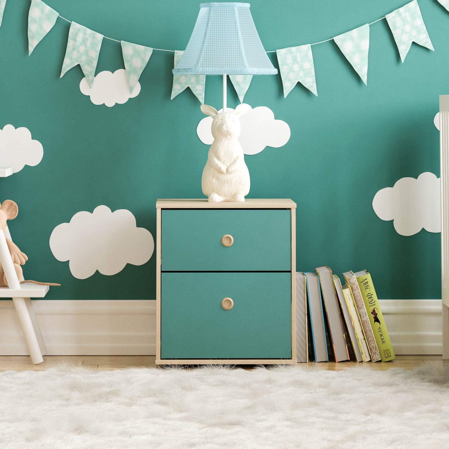Junior Vida Neptune 2 Drawer Bedside Table Cabinet Chest of Drawers Bedroom Storage Children's Kids Furniture, Set of 2 (Blue & Oak)