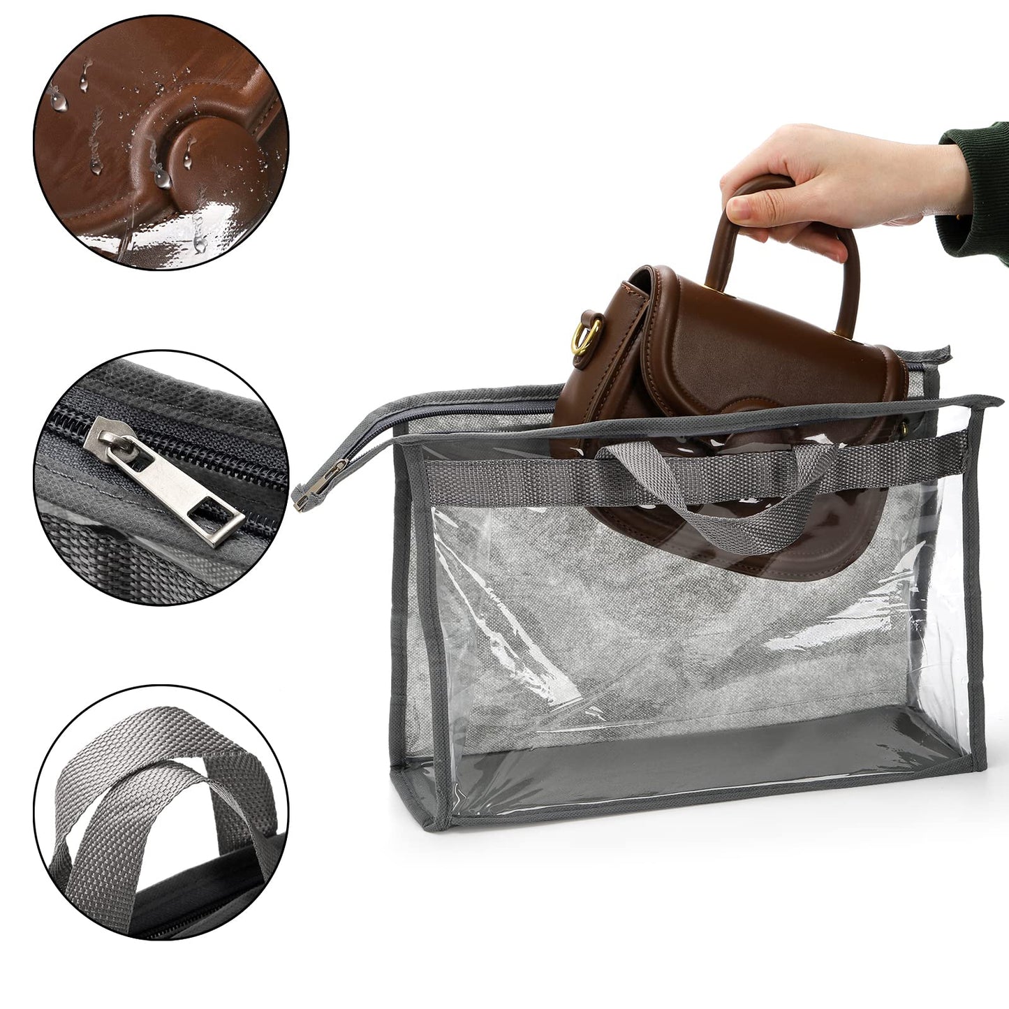 Peohud 12 Pack Dust Bags for Handbags, Clear Handbag Storage Organizer for Closet, Purse Protector Storage Bag with Zipper and Handle