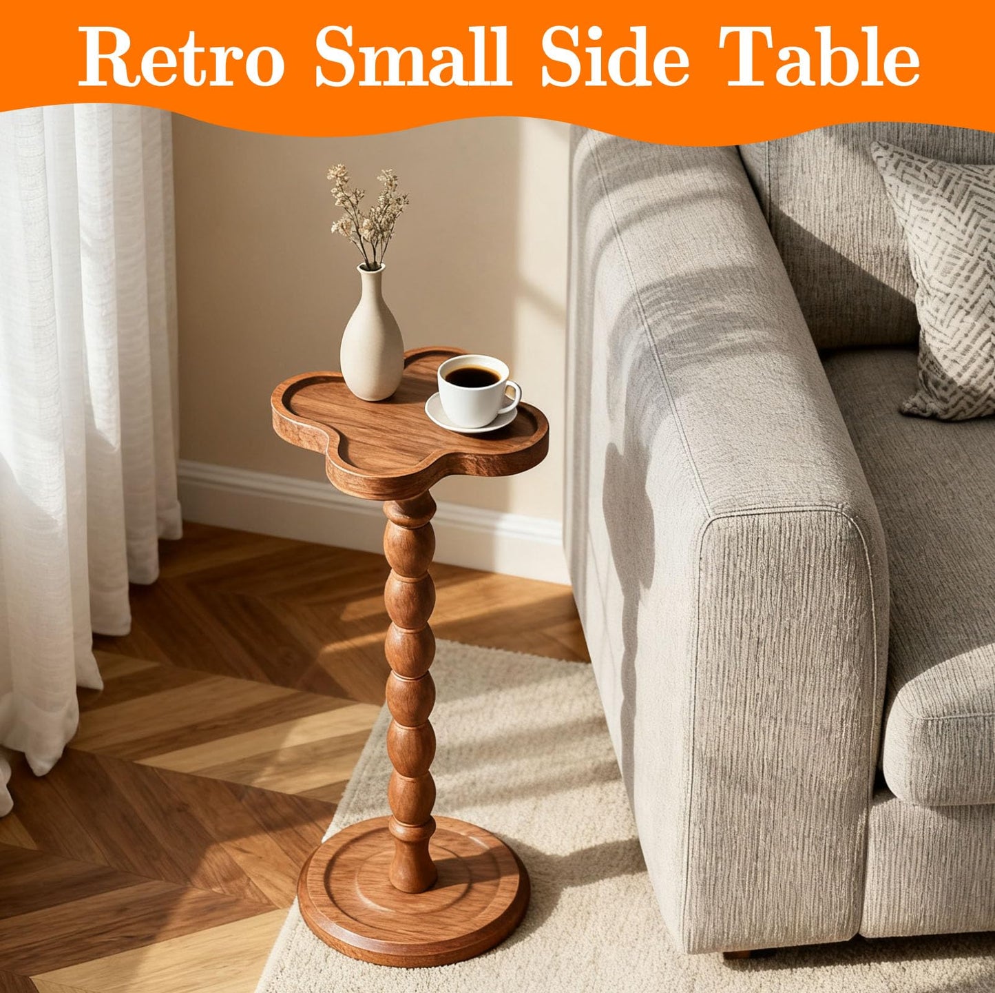 60 cm Solid Wood Round Bar Table, Modern Coffee Drink End Tables, Anti-slip Cocktail Pedestal Side Table