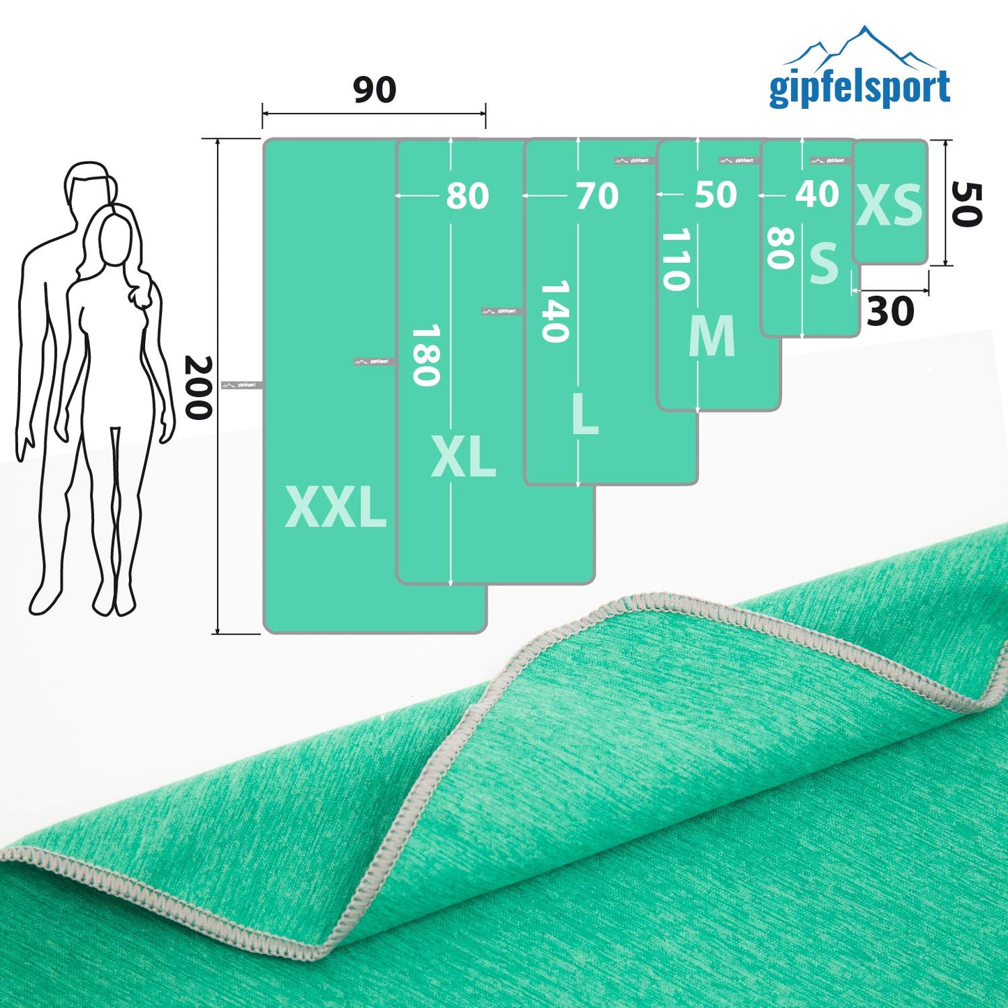 gipfelsport Microfibre Towel | Green | 1 1x S(80x40cm) & 1x L(140x70cm)
