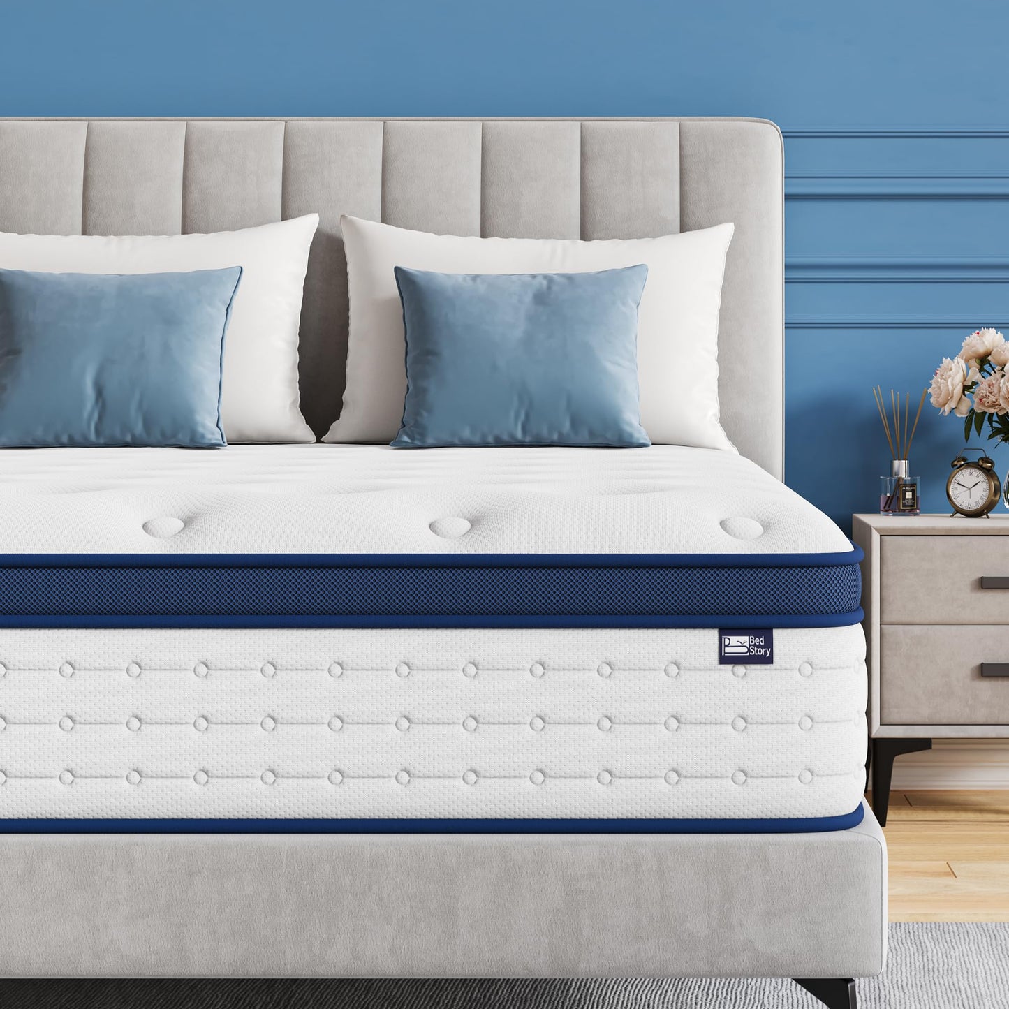 BedStory Double Mattress 4FT6, 10.3 Inch Hybrid Mattress, 7-Zone Mattress with Breathable Foam and Individually Pocket Sprung Firm- Extra Lumbar