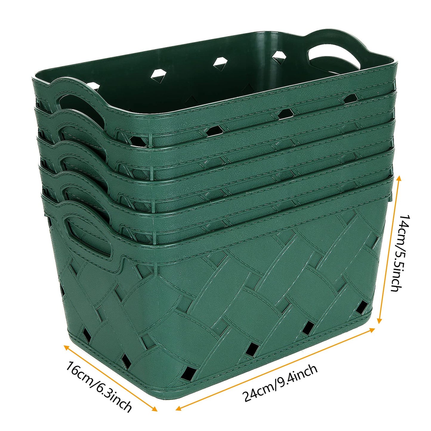 ASelected 5 Pack Plastic Woven Storage Basket With Handles, Small 24x16x14cm, Beautiful Fashionable, Skin Pattern Cross Woven, For Kitchen