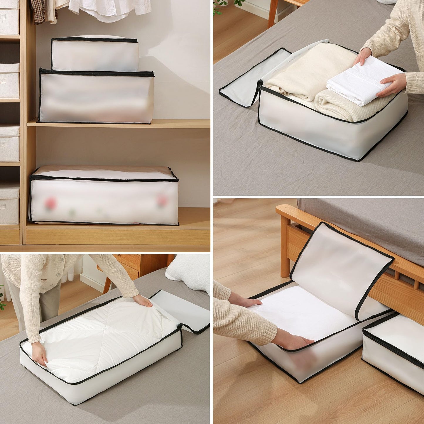 Spotact Under Bed Storage Containers, 40 * 30 * 20 cm, 2 Pcs, Black Zipper