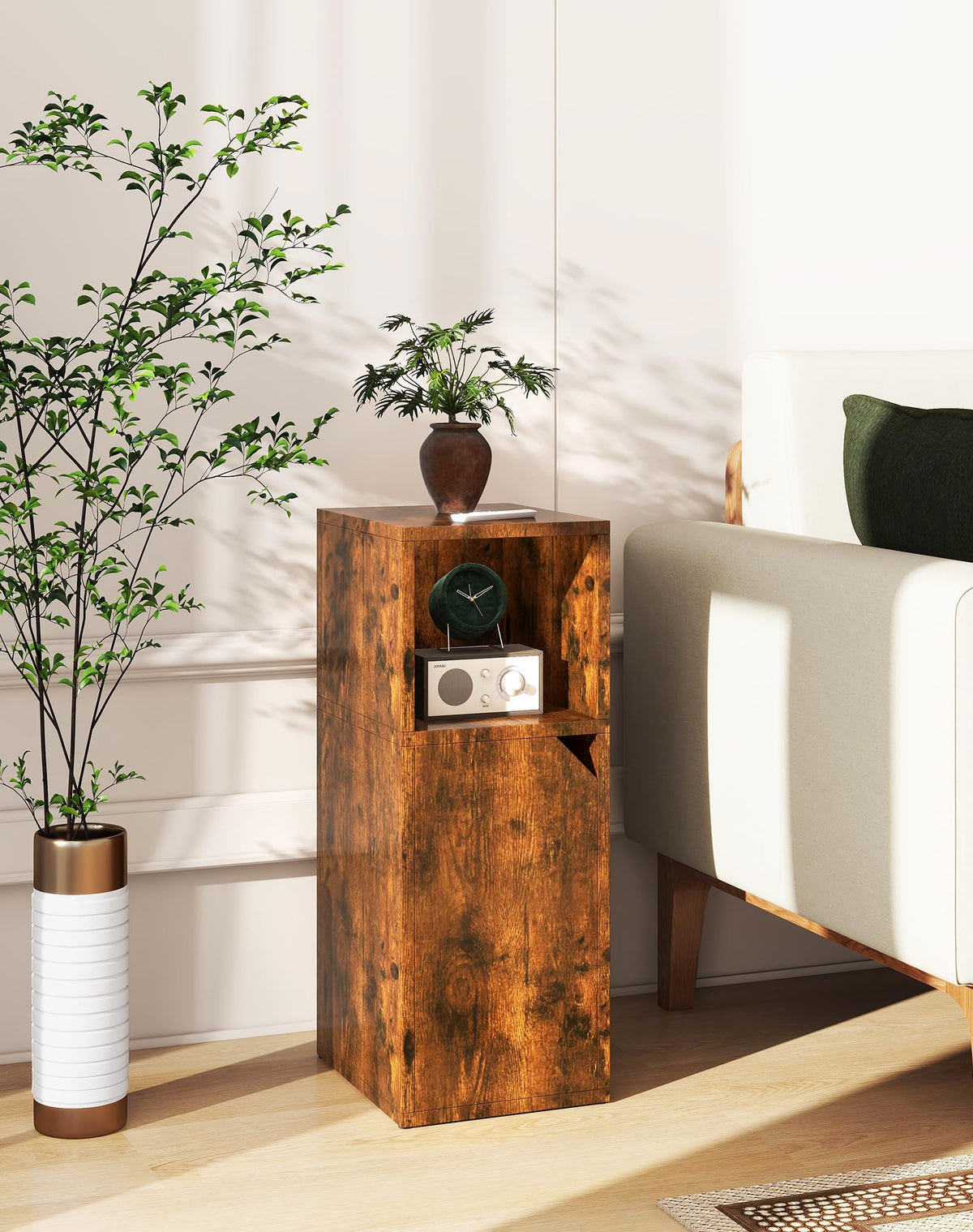 YMYNY Narrow Bedside Table Set of 2, Slim Side Table with Open Compartment and Door, Adjustable Shelf, Bedside Cabinet, for Bedroom, Living Room