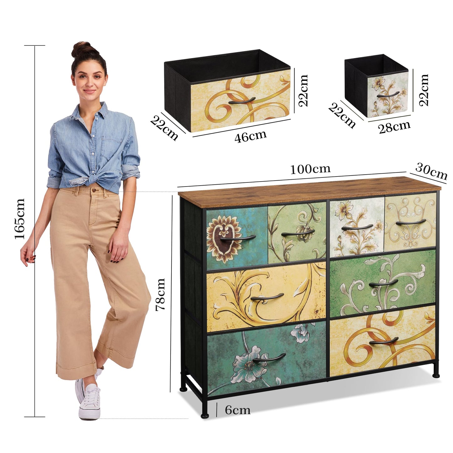 WLIVE Chest of Drawers Bedroom, 8 Fabric Drawers Storage Organizer Unit for Living Room, Hallway, Kids Room, Dresser with Easy Pull Handle