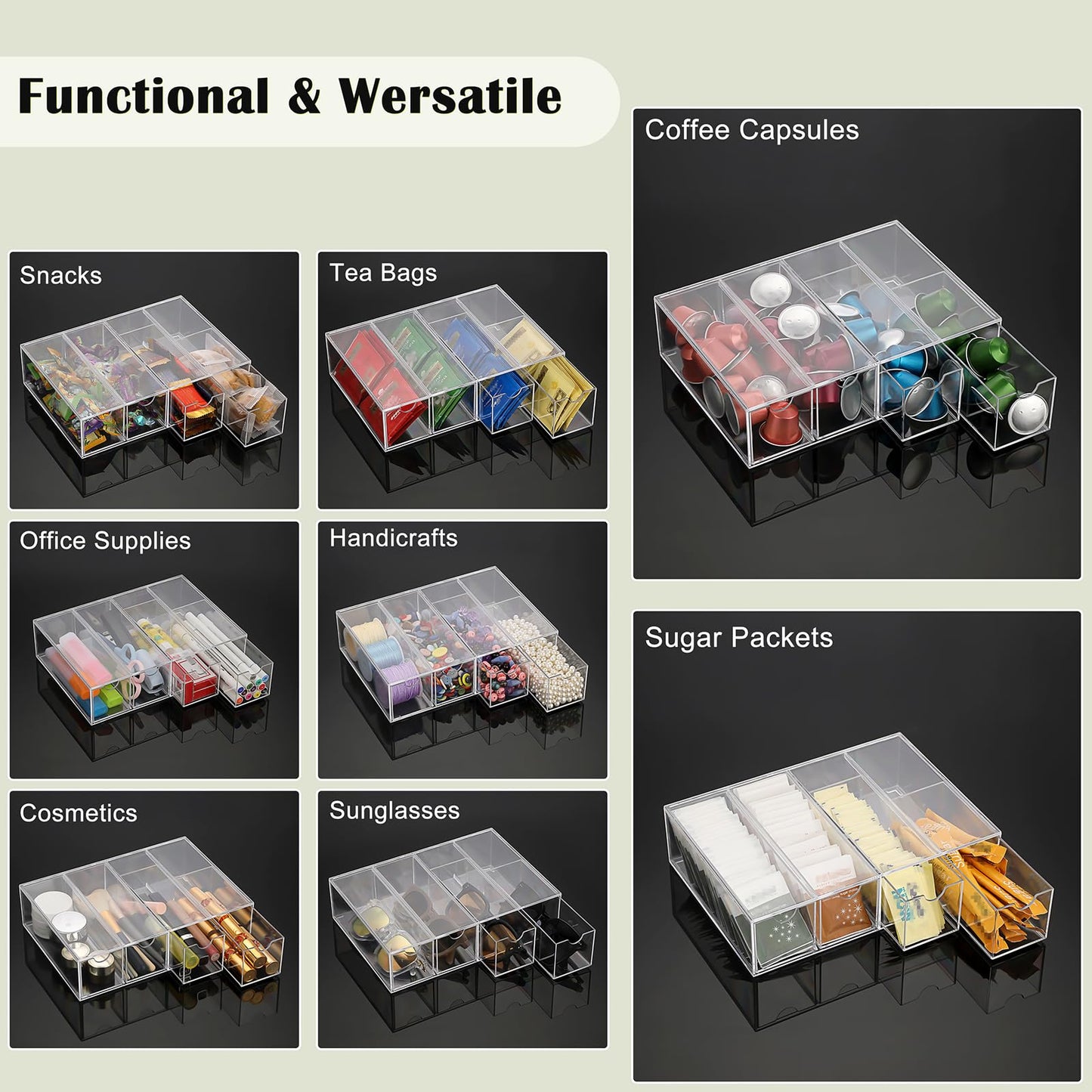TOLIDA Clear Acrylic Sunglasses Organiser, 4 Slots Display Storage Drawer