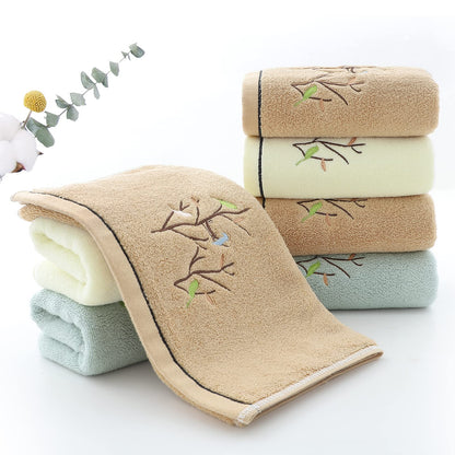Pidada Hand Towels Set of 2 Embroidered Bird Tree Pattern 100% Cotton Absorbent Soft Decorative Towel for Bathroom 35 x 75 cm Brown