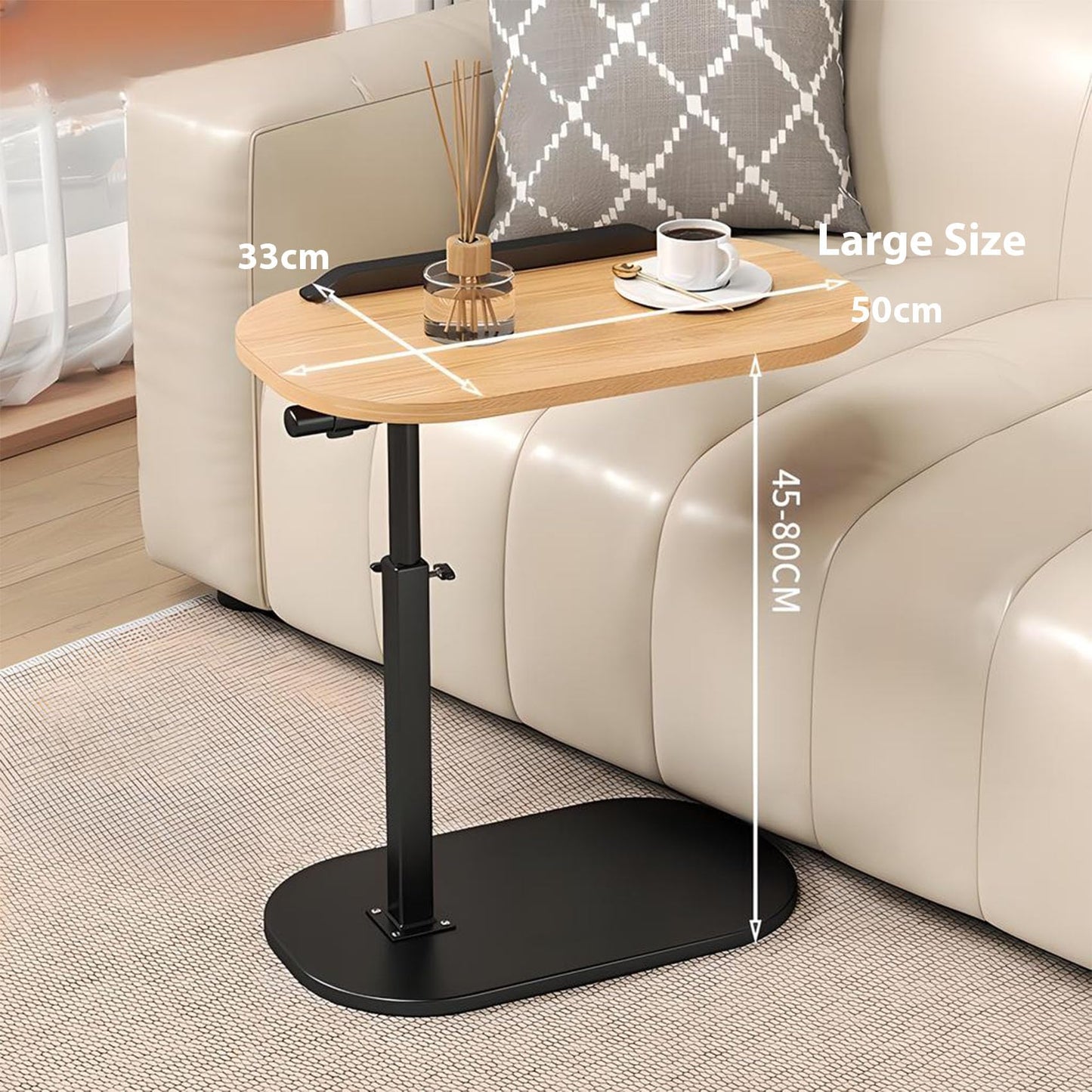 XUDREZ Large Adjustable C Shaped Side Table, Height Adjustable End Table, 360°Swivel Living Sofa Coffee Table for Bed/Bathtub, Rotating Tabletop