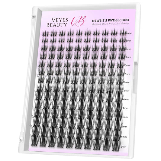 VEYESBEAUTY Cluster Lashes Newbie's Five-Second Eyelashes Individual Wispy Lash Clusters Mixed Length Lash Clusters (Manga, 8-16mm)