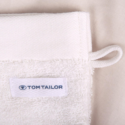 Herding Tom Tailor Wash Mitts Set of 6 16 x 21 cm 100% Cotton Terry Cloth with Hanger and Label with Logo, Colour Bath Towel White Crisp White