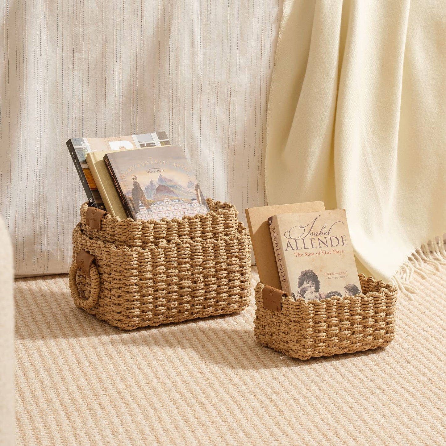 LA JOLIE MUSE Small Wicker Baskets for Organizing, Paper Rope Desert 3 Pack