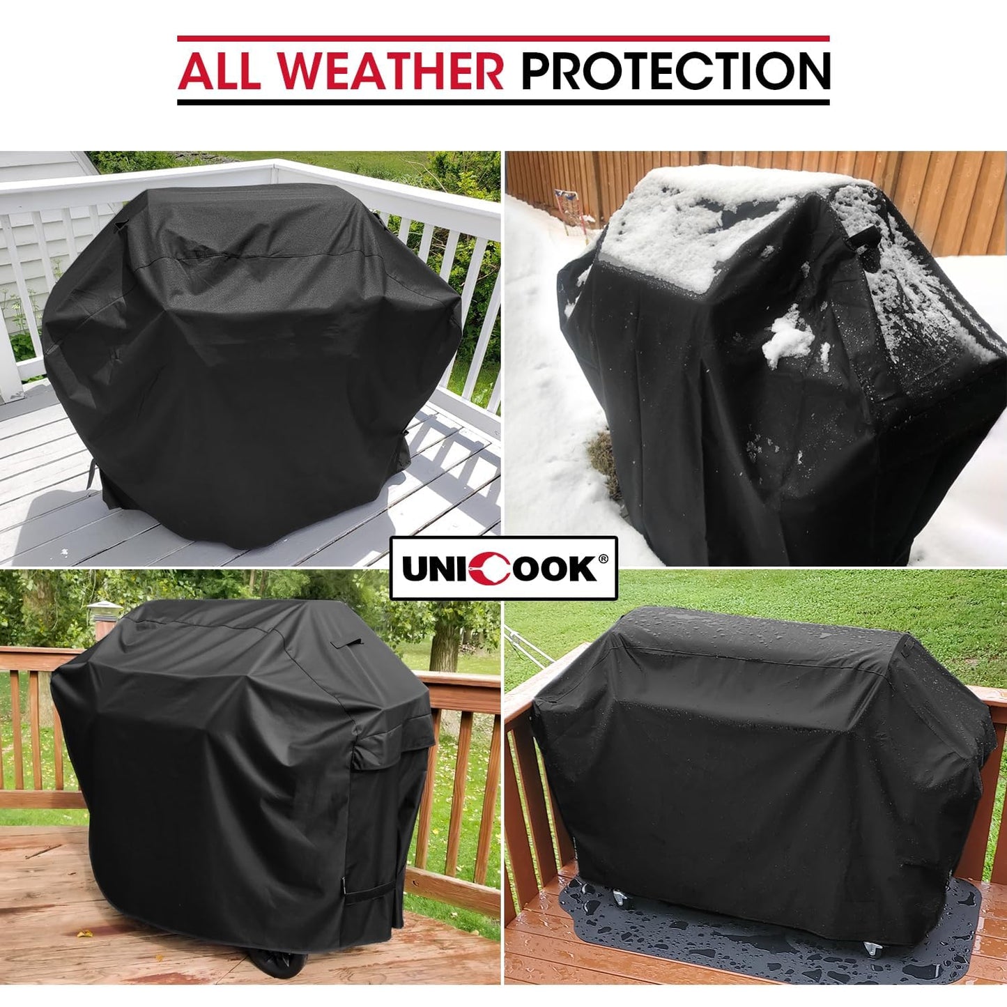 Unicook BBQ Cover 65 Inch, Heavy Duty Waterproof Outdoor Gas Grill Barbecue Cover, Special Fade and UV Resistant, Compatible for Weber Char Broil