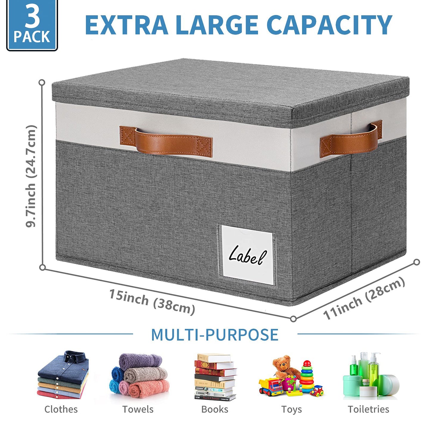 GhvyenntteS Storage Bins with Lids (3-Pack), Large Storage Baskets with Lids and Label