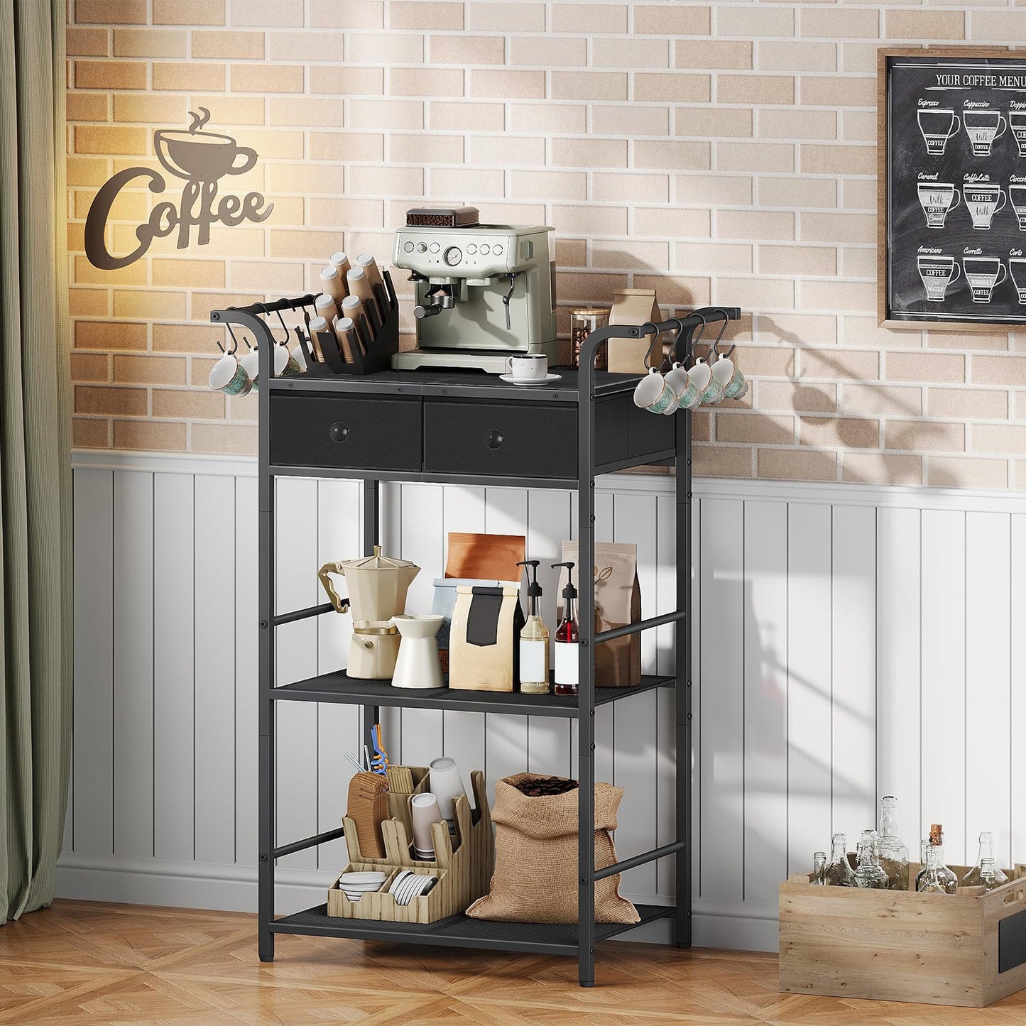 HOOBRO 3-Tier Bakers Rack, Microwave Stand, Coffee Bar Station with Storage