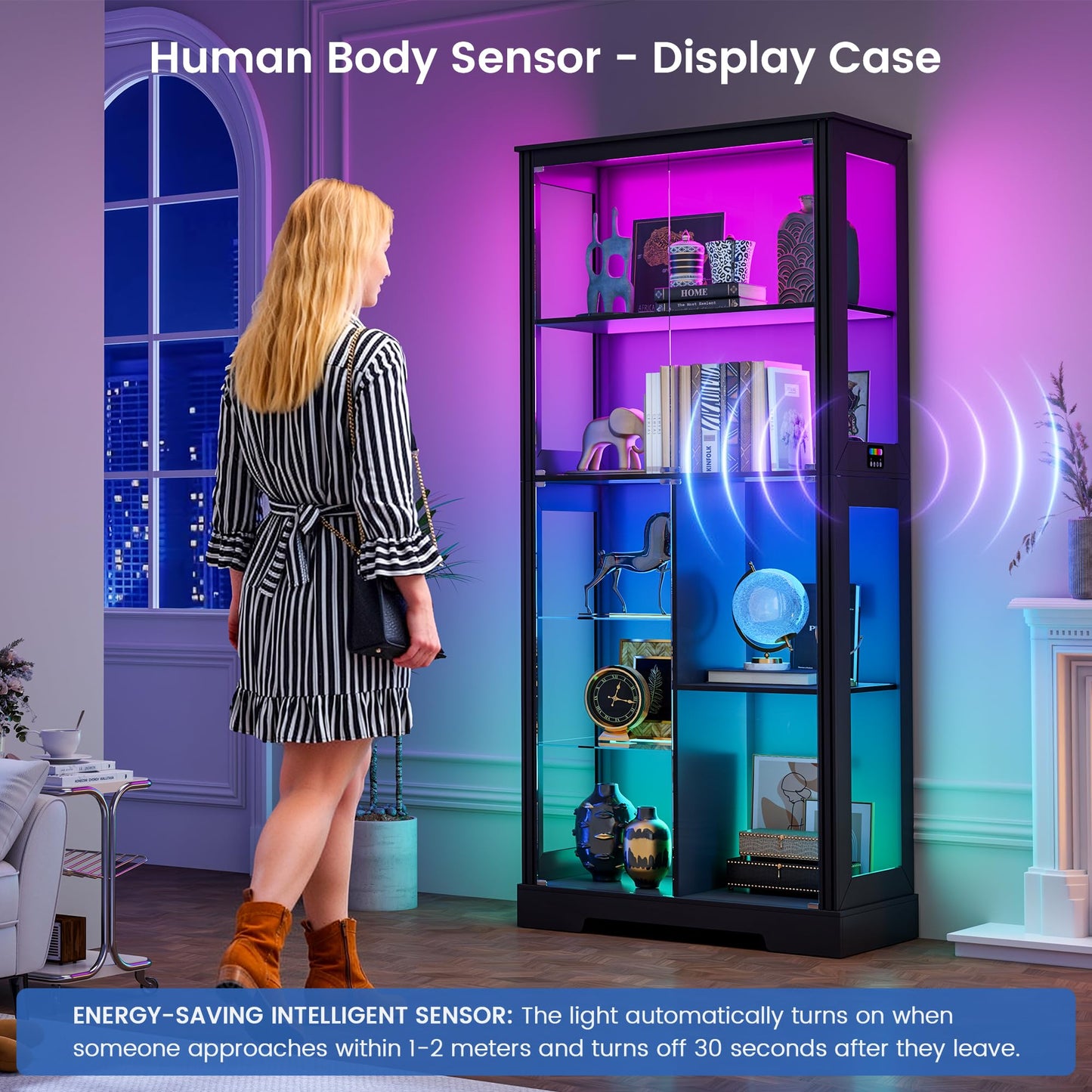 180cm Display Cabinets with RGB Lights and Human Sensing for Living room