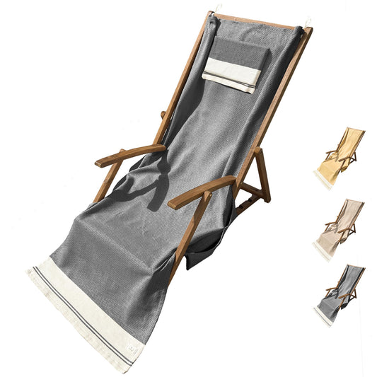 SIEGENTHAL? Beach Towel with Cushions, Attachment Loops and Practical Side Pockets, Hammam Towel with Bag, Lightweight Beach Towel, Bath Towel, Picnic