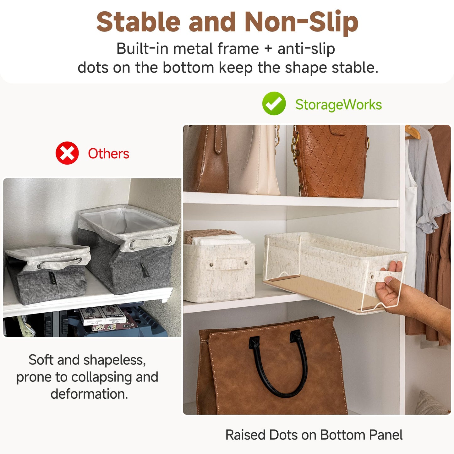 StorageWorks Narrow Storage Baskets, Fabric Storage Boxes, Wardrobe Storage Boxes with Handles, Bathroom Storage Baskets for Shelves