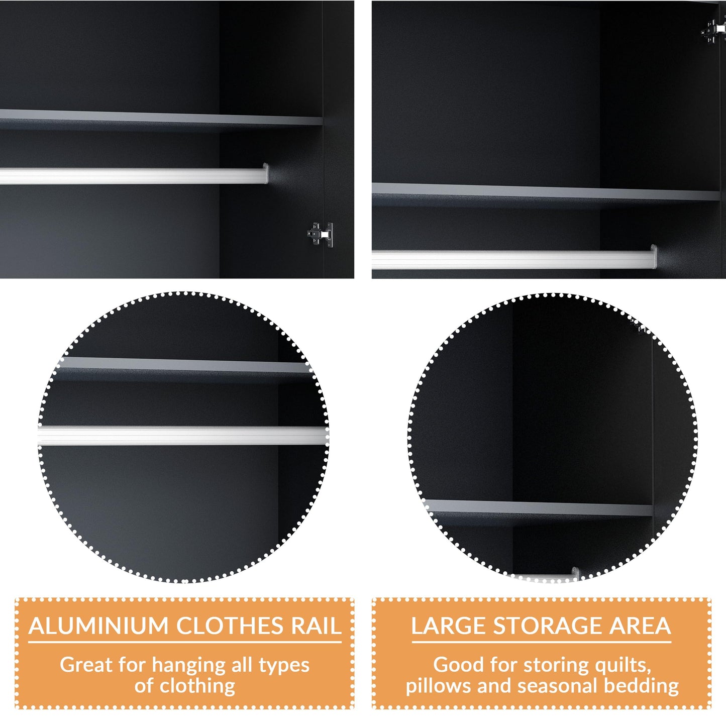 ELEGANT High Gloss Wardrobe with Mirror, Soft Close Hinge Mirrored Wardrobe