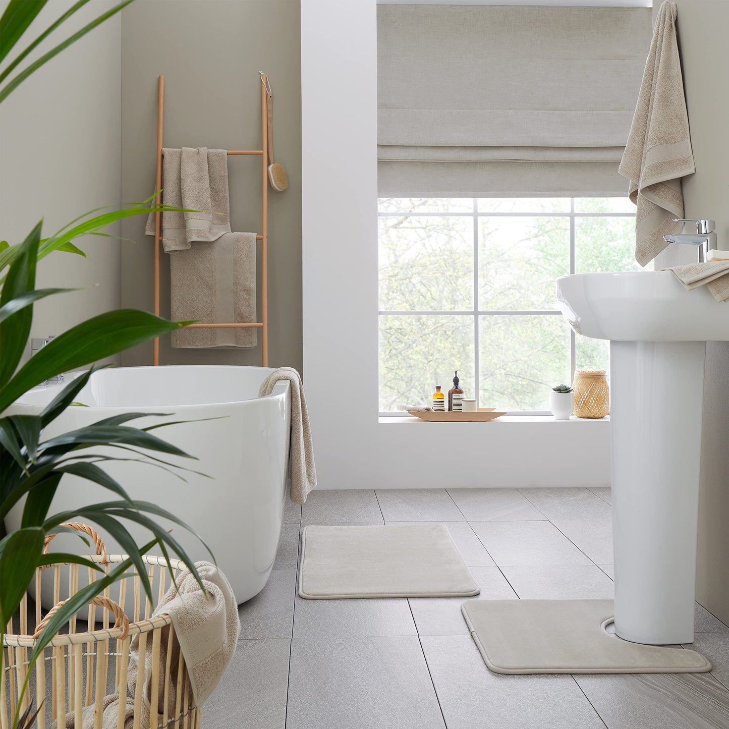 Catherine Lansfield Bathroom Anti-Bacterial Cotton Face Cloth Pair Natural TW/55660/W/FC2/NT