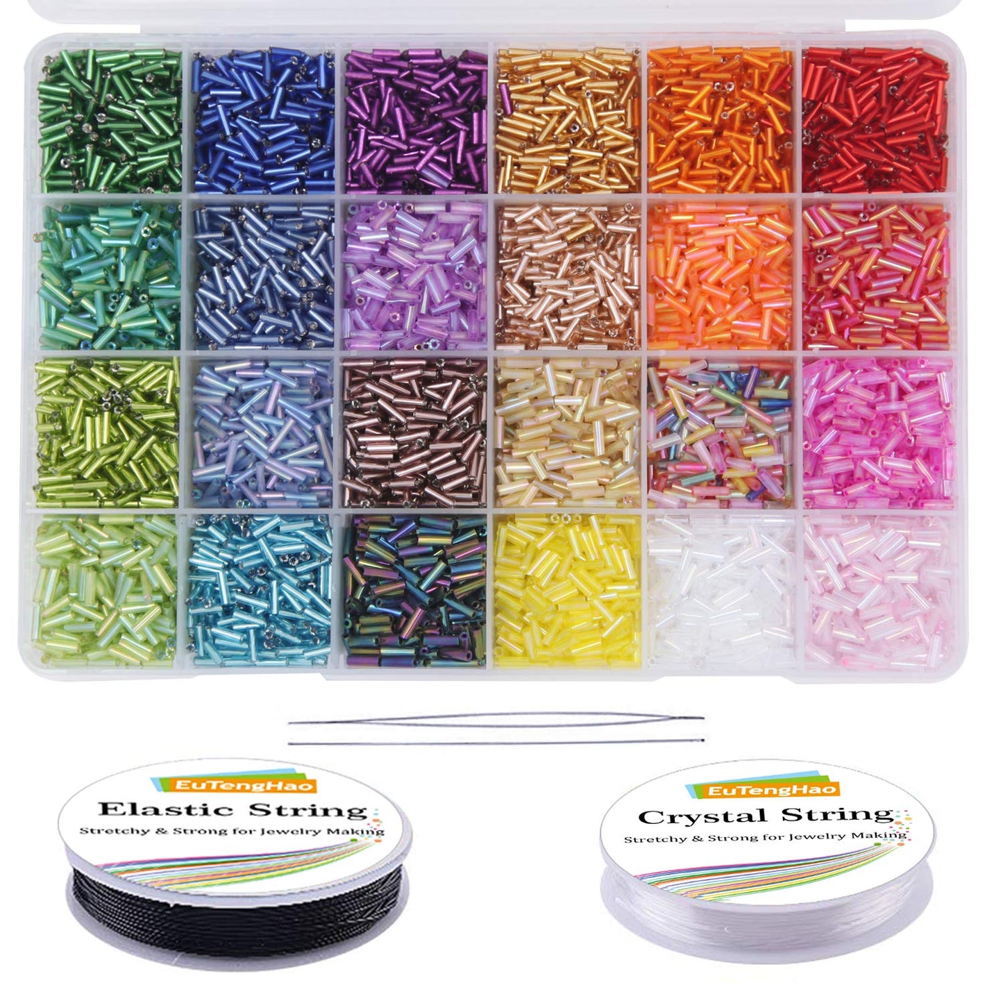 EuTengHao 9600Pcs Tube Beads Kit Glass Bugle Seed Beads Small Craft Seed Beads for DIY Bracelet Necklaces Crafting Jewelry Making Supplies with