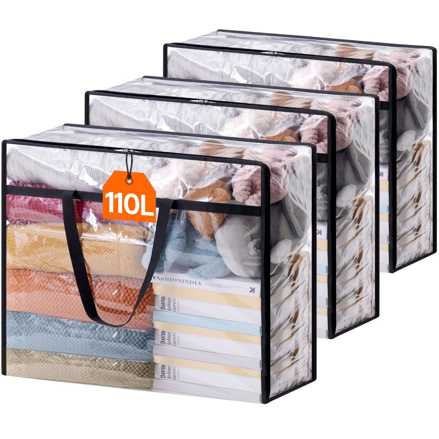 Lifewit 3 Pack Clear Storage Bags, 110L Plastic Clothes Storage Bags