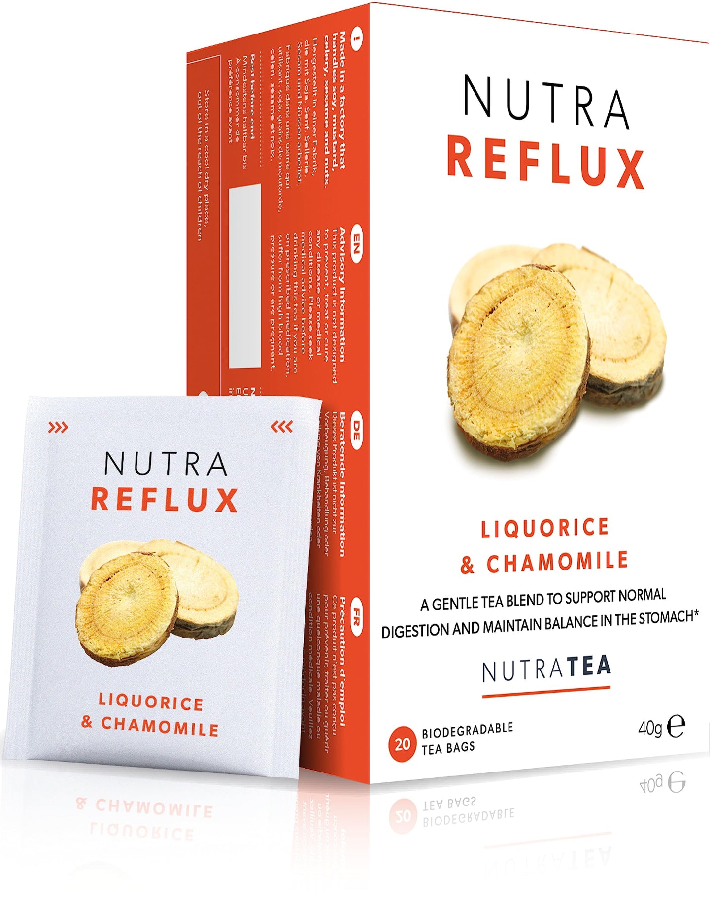 Nutra Tea NUTRAREFLUX - Acid Reflux Tea | Digest Tea - Helps Supports Digestion & Balance In The Stomach. With Slippery Elm, Fennel & Peppermint - 40