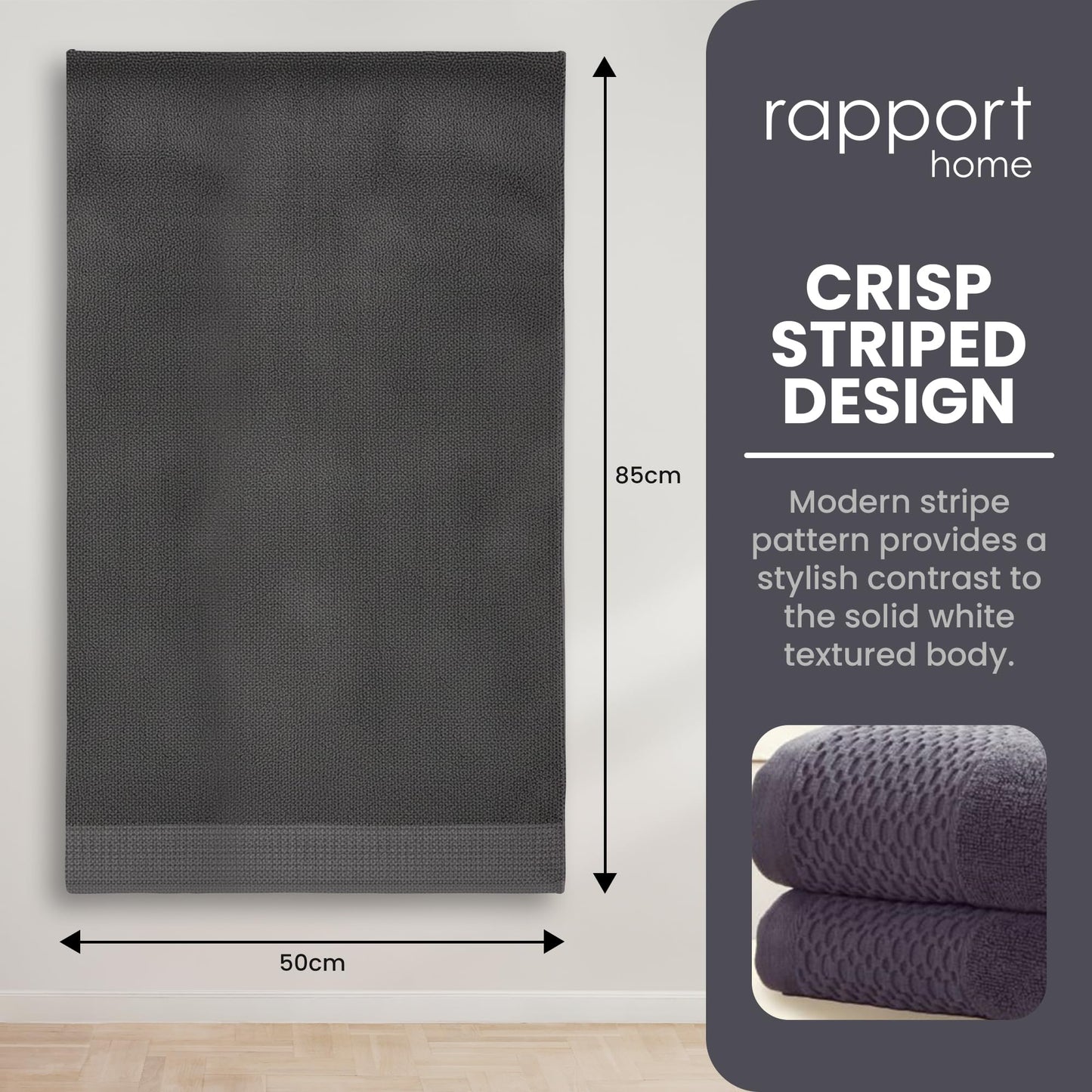 Rapport Home 2-Pack Eden Weave Hand Towels | 50x85cm 100% Cotton 500GSM | Absorbent & Soft Bathroom Towel Set | Oeko-Tex Certified Steel Grey