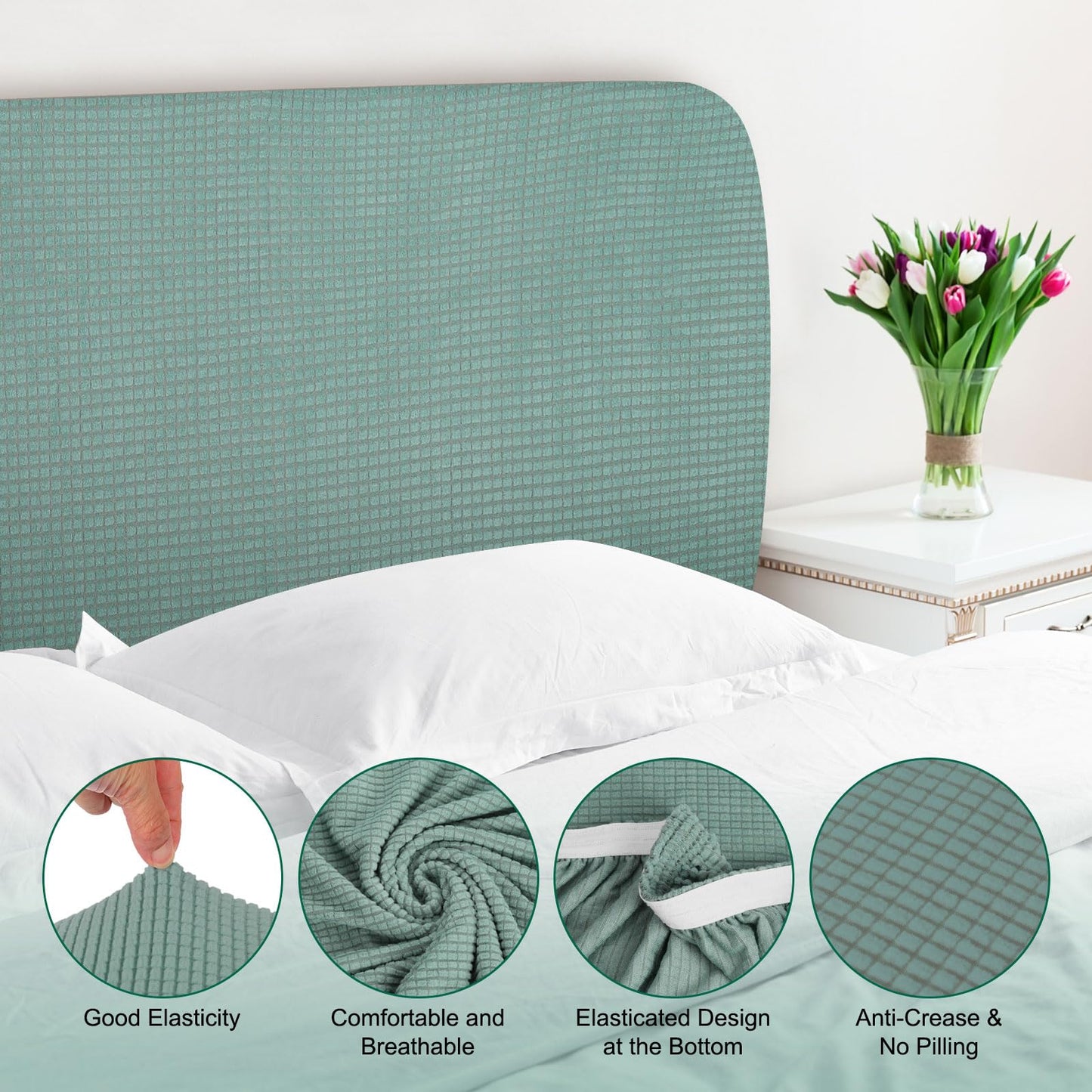 Bed Headboard Cover Dustproof Protector Jacquard Furniture Cover for 1.1-1.4m, Green