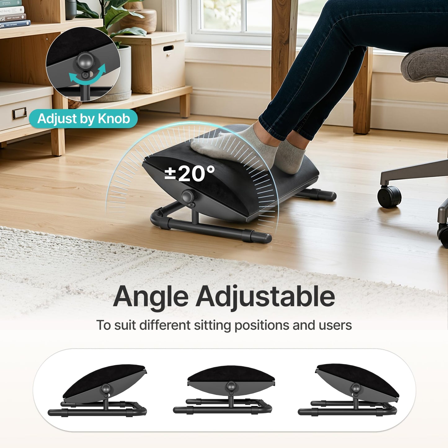 PEGZONE Foot Rest Under Desk with Memory Foam, Adjustable Tilt, Steel Base
