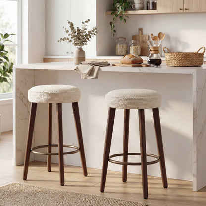 younturn Set of 2 Chenille Bar Stools, 68cm Counter Height Upholstered Kitchen Bar Chairs with Solid Wood Legs